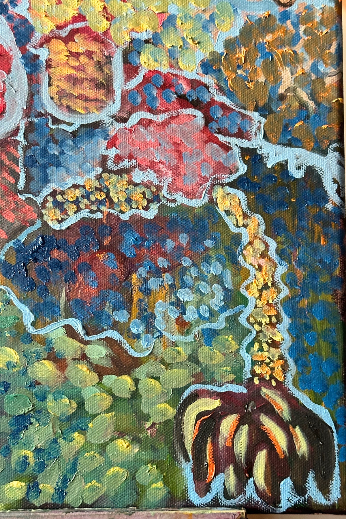 Colorful abstract painting with vibrant colors and textures