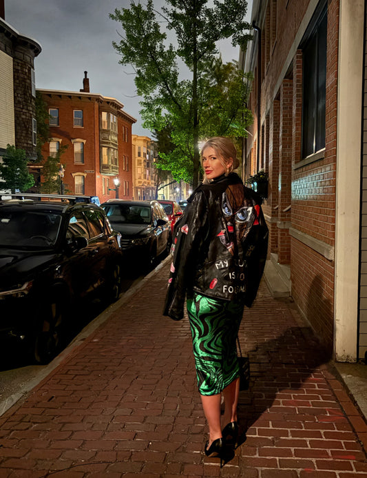 Hand-Painted Leather Jacket – Oversized Fit – Unisex – Abstract Art Design – One of a Kind