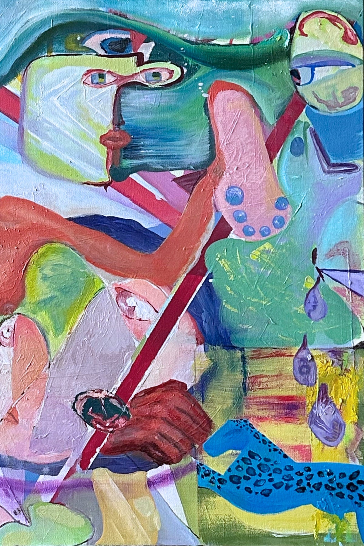 Abstract artwork with colorful shapes and patterns
