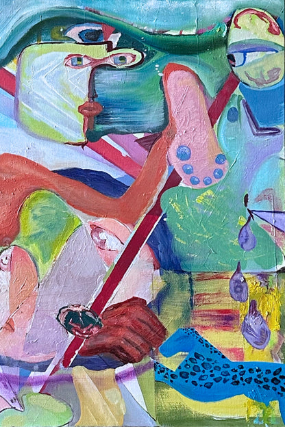 Abstract artwork with colorful shapes and patterns