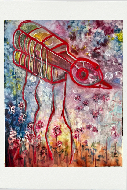Cage Bird - Surreal Graffiti Bird Oil Painting on Canvas