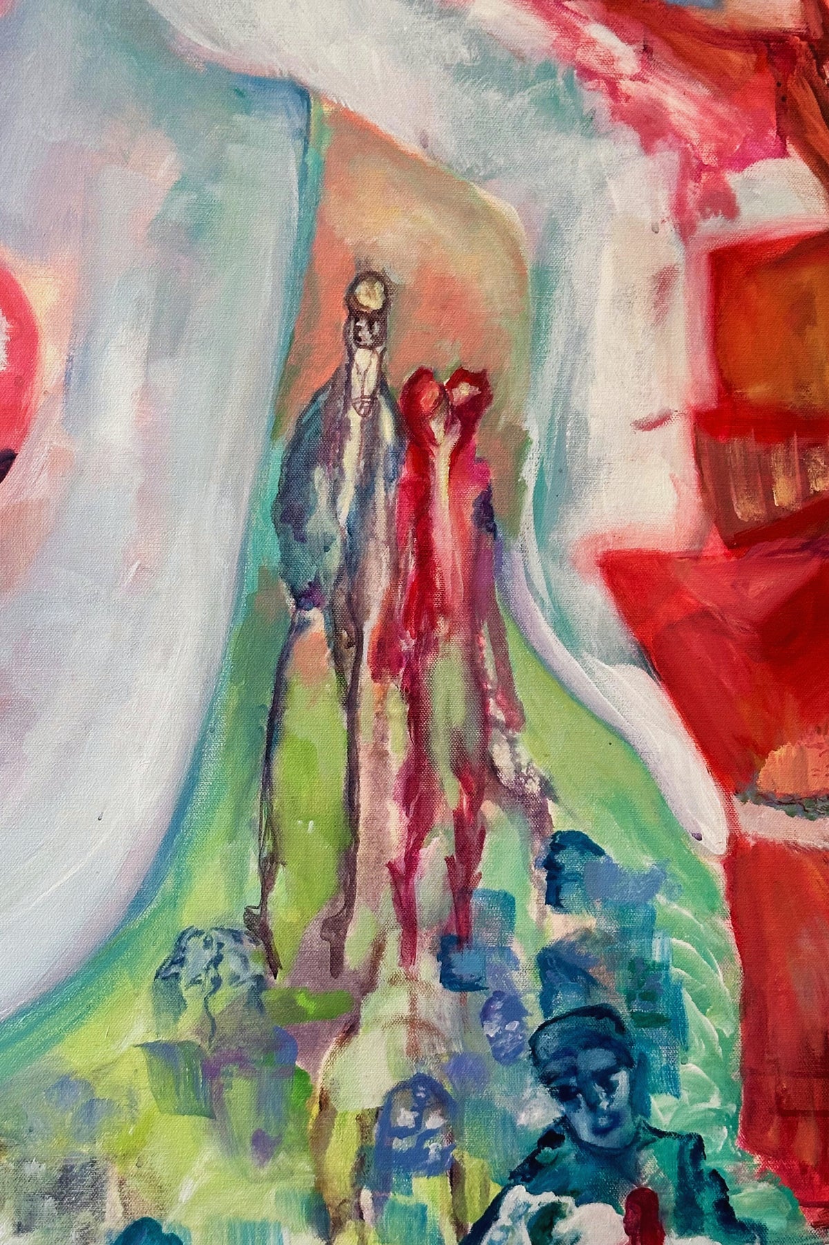 Abstract artwork with colorful figures and shapes