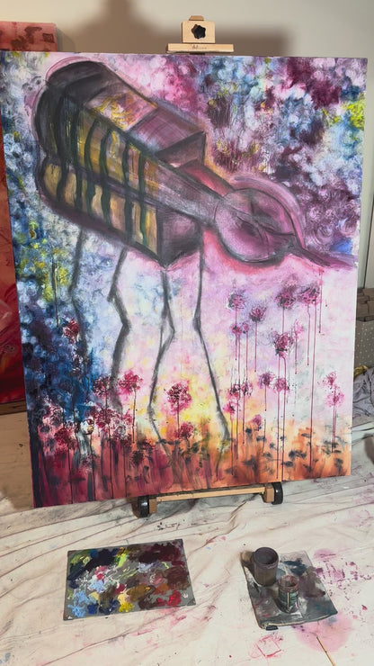 Cage Bird - Surreal Graffiti Bird Oil Painting on Canvas