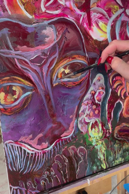 Sacred Ceremony – Colorful Spiritual Abstract Portrait Oil Painting on Canvas